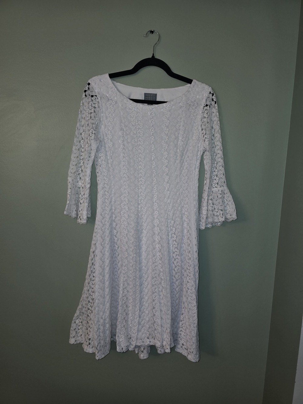 Rabbit Rabbit Rabbit White Lace Fit & Flare Dress with Bell Sleeves